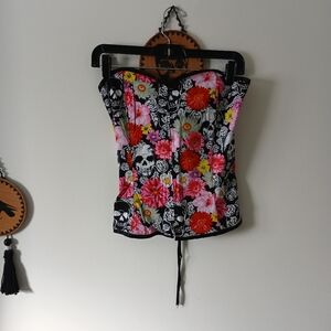 Hell Bunny Floral Skull Corset Top